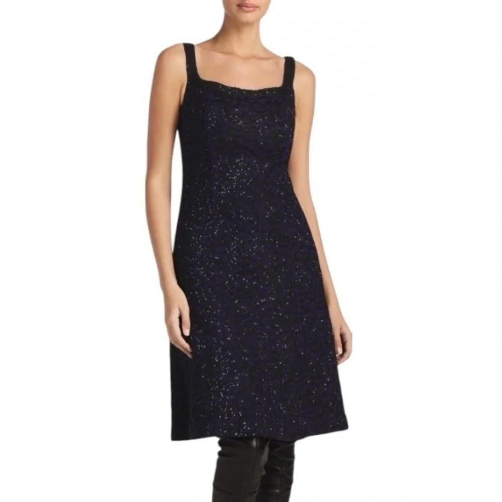 st john a line dress St. John St. John Collection Stripe Mesh A-Line Dress In Mage - 74% Off